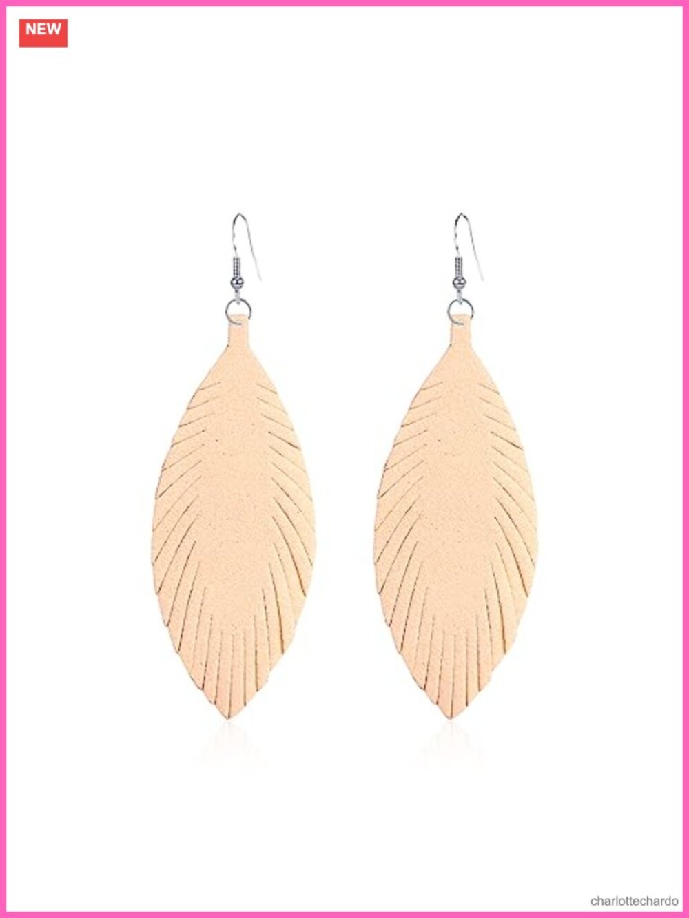 Faux Leather Leaf Feather Tassel Dangle Earrings French Wire Women